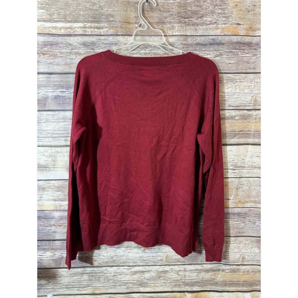 Lucky Brand Women's V-Neck Sweater in Deep Red - Picture 3 of 7